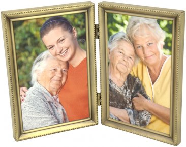Brushed Brass Beaded Double Picture Frame