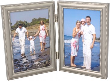 Beaded Pewter Double Picture Frame