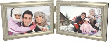 Beaded Pewter Horizontal Double Picture Frame