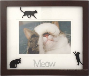 Meow Black Cat Picture Frame