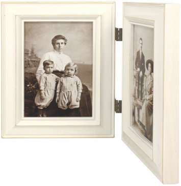 Weathered Antique White Double Picture Frame