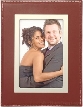 Red Leather Picture Frame with Silver Trim