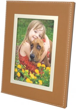 Camel Leather Picture Frame with Silver Trim