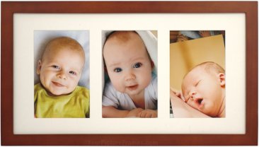 Simple Walnut Wood Matted Triple Picture Frame