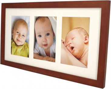 Simple Walnut Wood Matted Triple Picture Frame