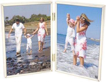 Narrow Silver Plated Vertical Double Picture Frame